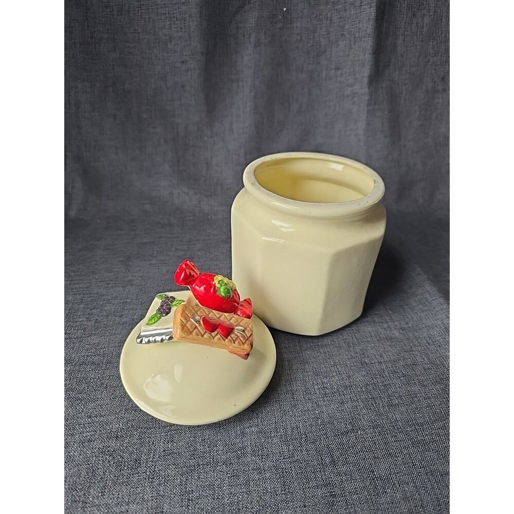 Vintage Ceramic Beige Sweets Candy Jar Canister Cottagecore Grandma Decor